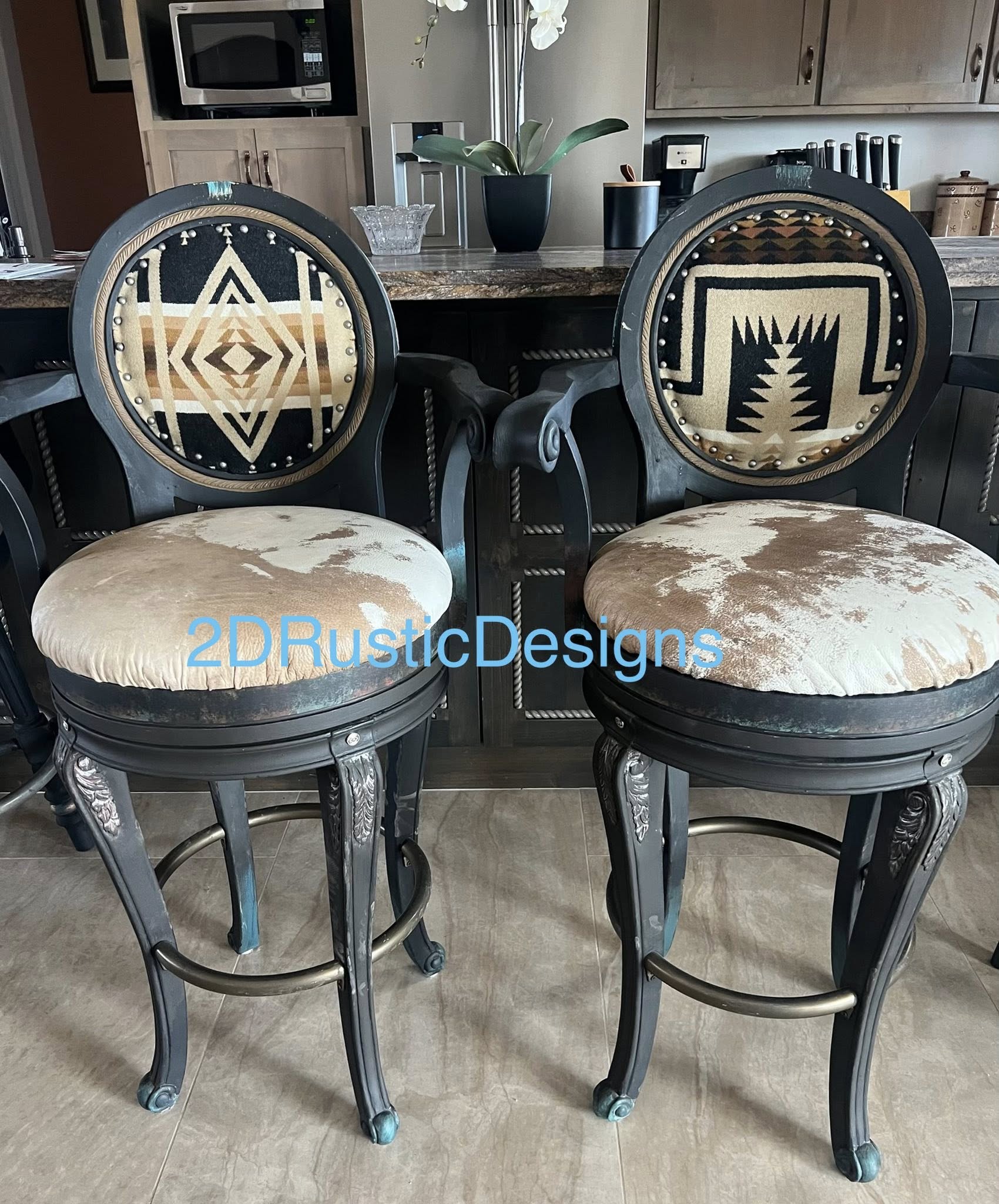 *SET of 3* Cowhide Barstools