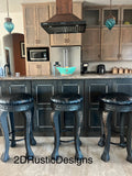 Rustic Longhorn Leather and carved wood Barstools