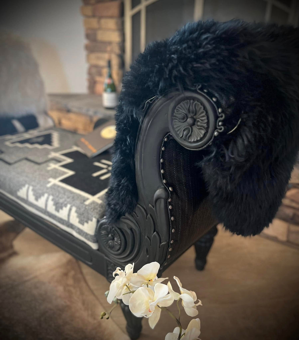 Western Black and White Chaise Lounge with Sheepskin sides