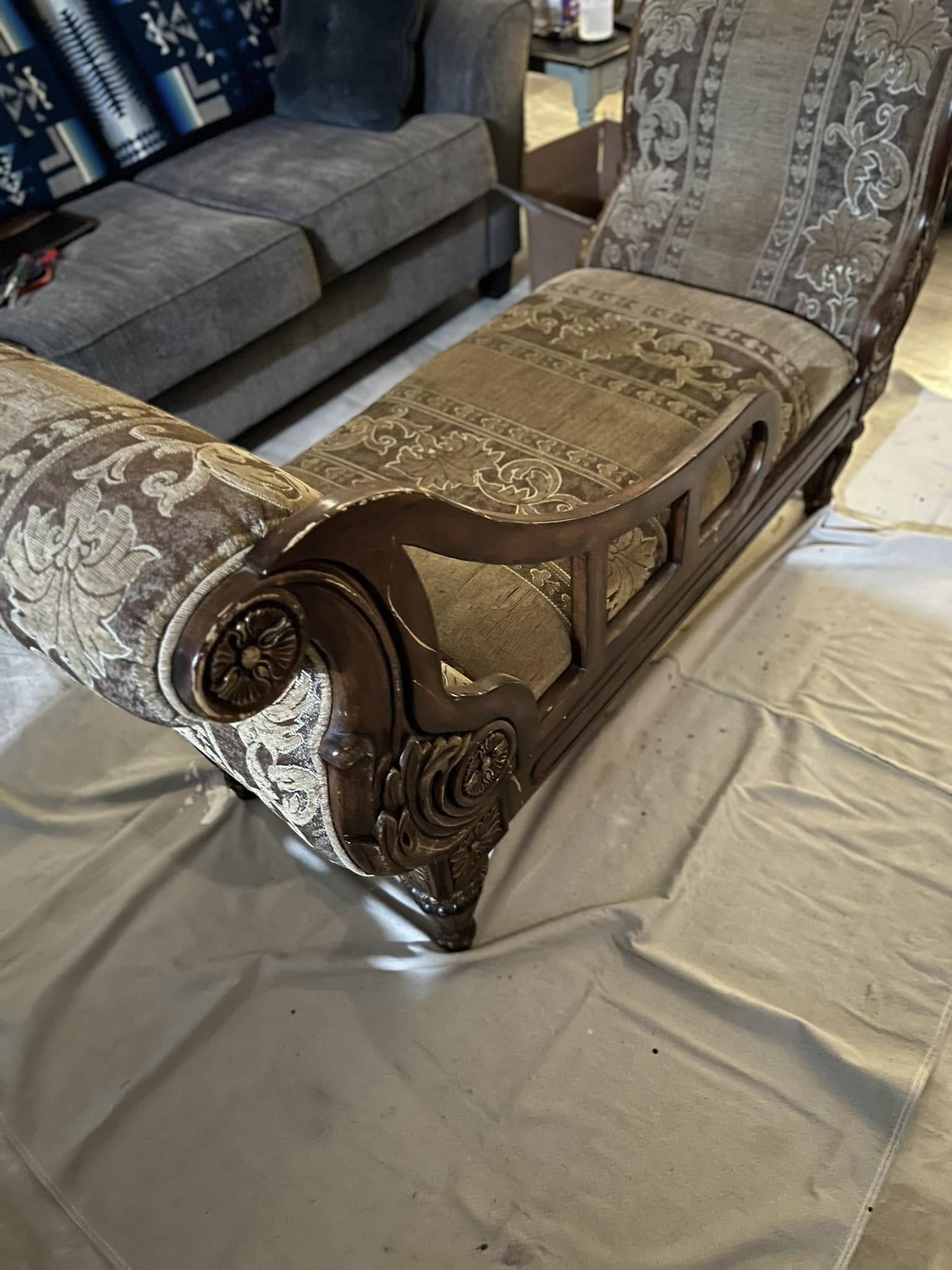 Western Black and White Chaise Lounge with Sheepskin sides