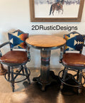 Sun Rise Pub Table Leather and Cowhide Western  Bistro Set