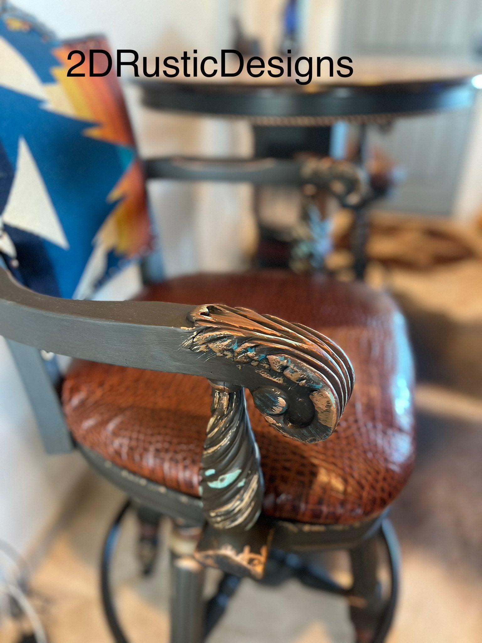 Sun Rise Pub Table Leather and Cowhide Western  Bistro Set