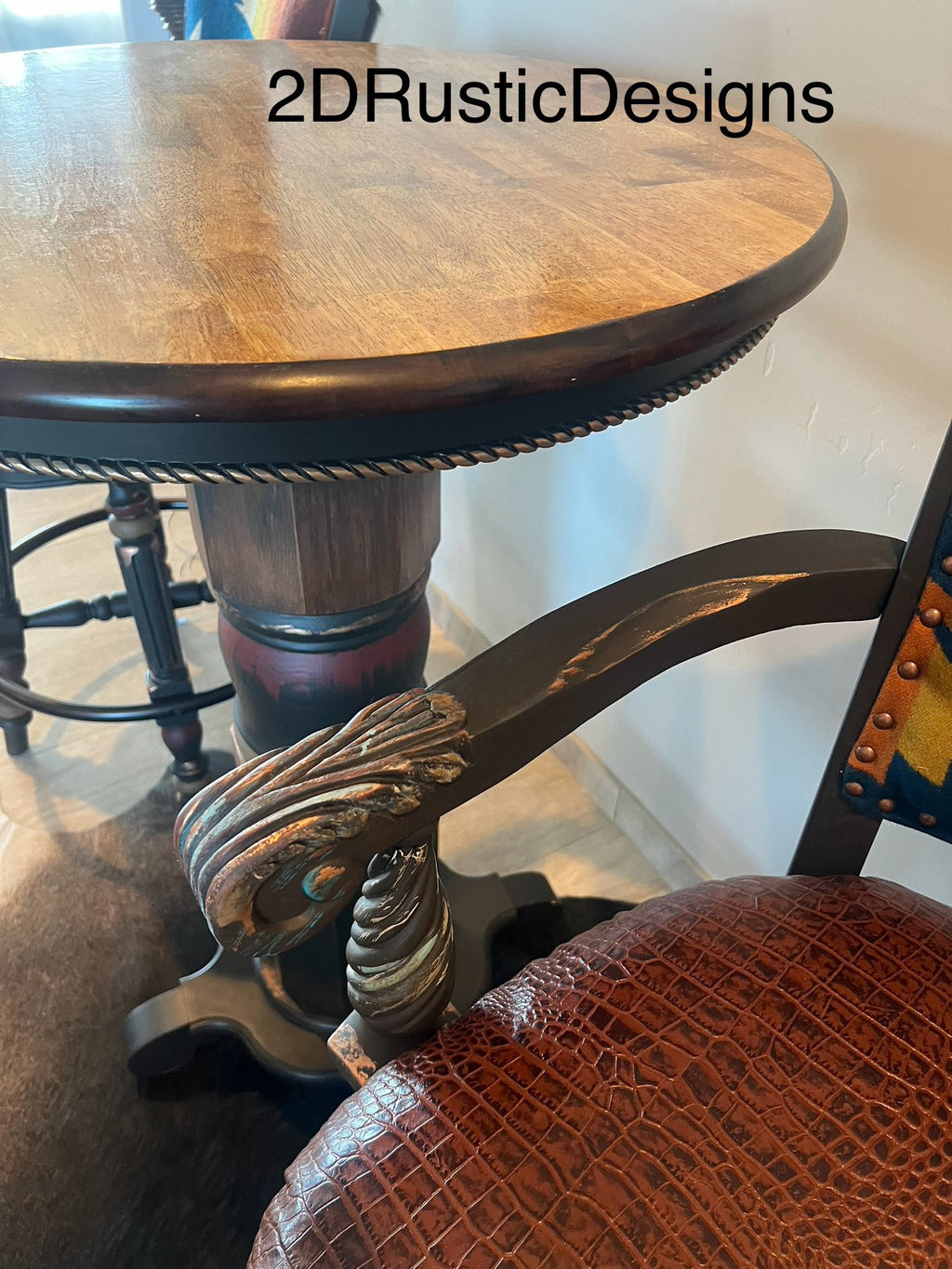 Sun Rise Pub Table Leather and Cowhide Western  Bistro Set