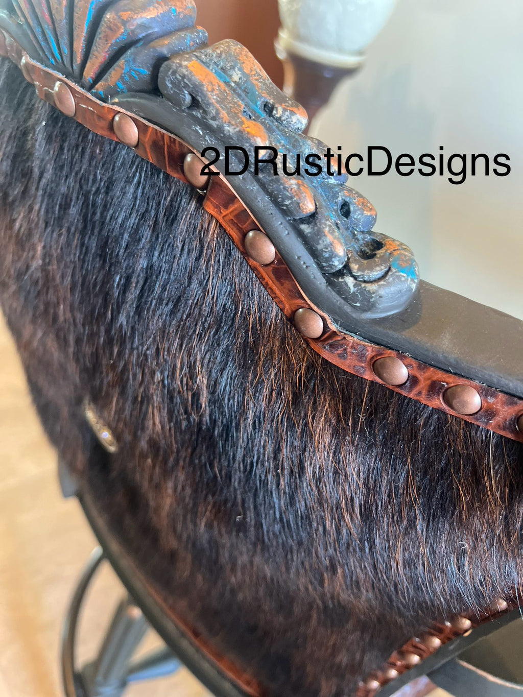 Sun Rise Pub Table Leather and Cowhide Western  Bistro Set