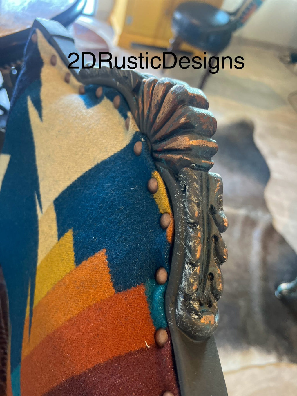 Sun Rise Pub Table Leather and Cowhide Western  Bistro Set