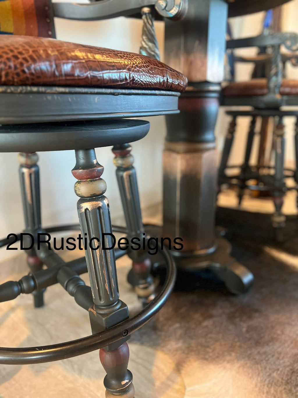 Sun Rise Pub Table Leather and Cowhide Western  Bistro Set