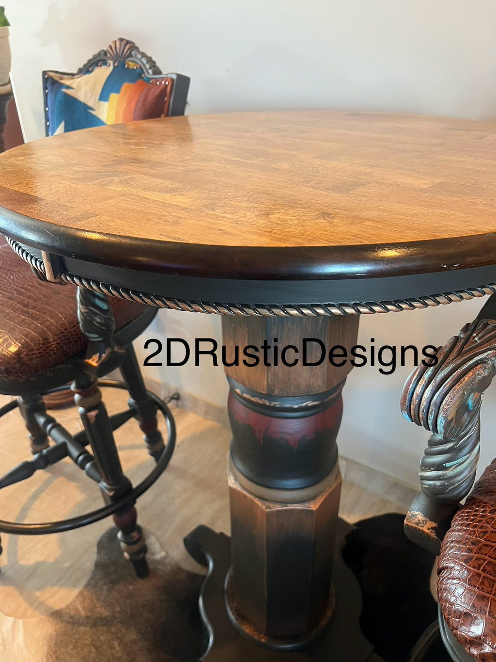 Sun Rise Pub Table Leather and Cowhide Western  Bistro Set