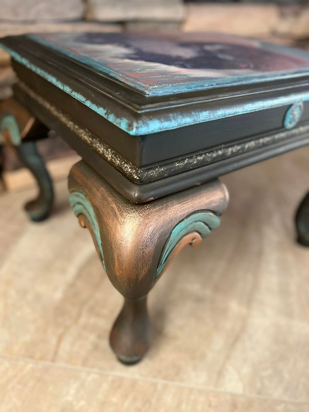 Buffalo or Cowhide Rustic Bison Footstool table