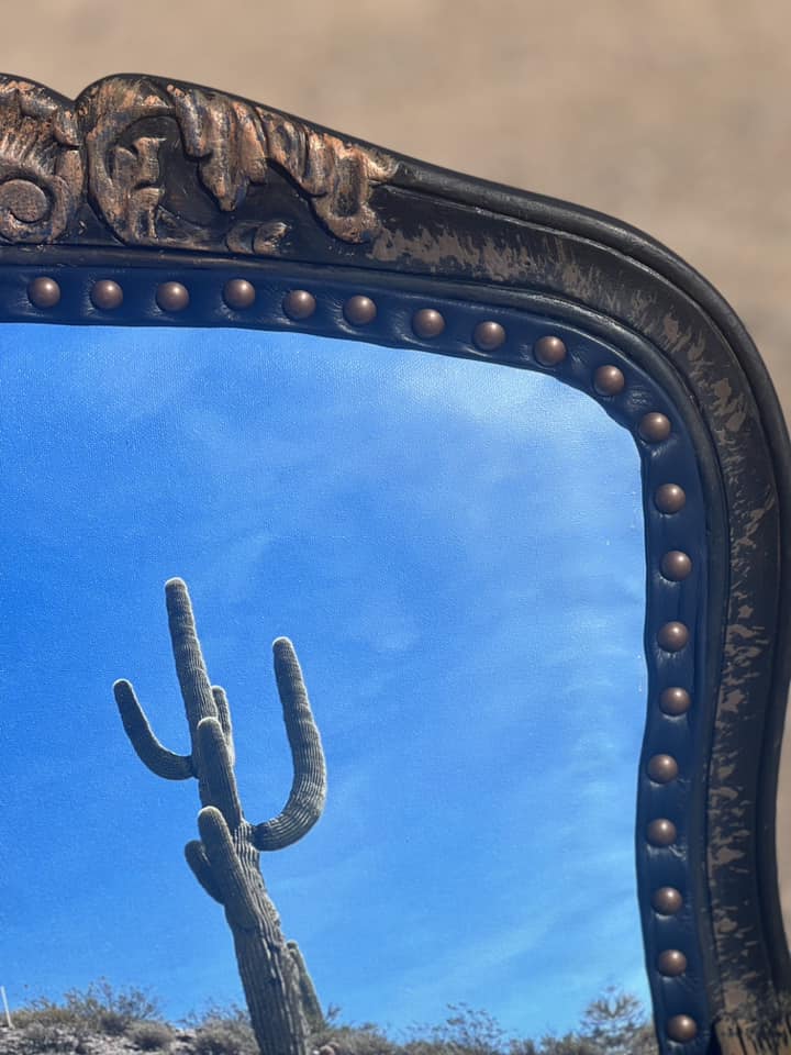 Arizona Blue Sky Saguaro Cactus Armchair with genuine leather seat