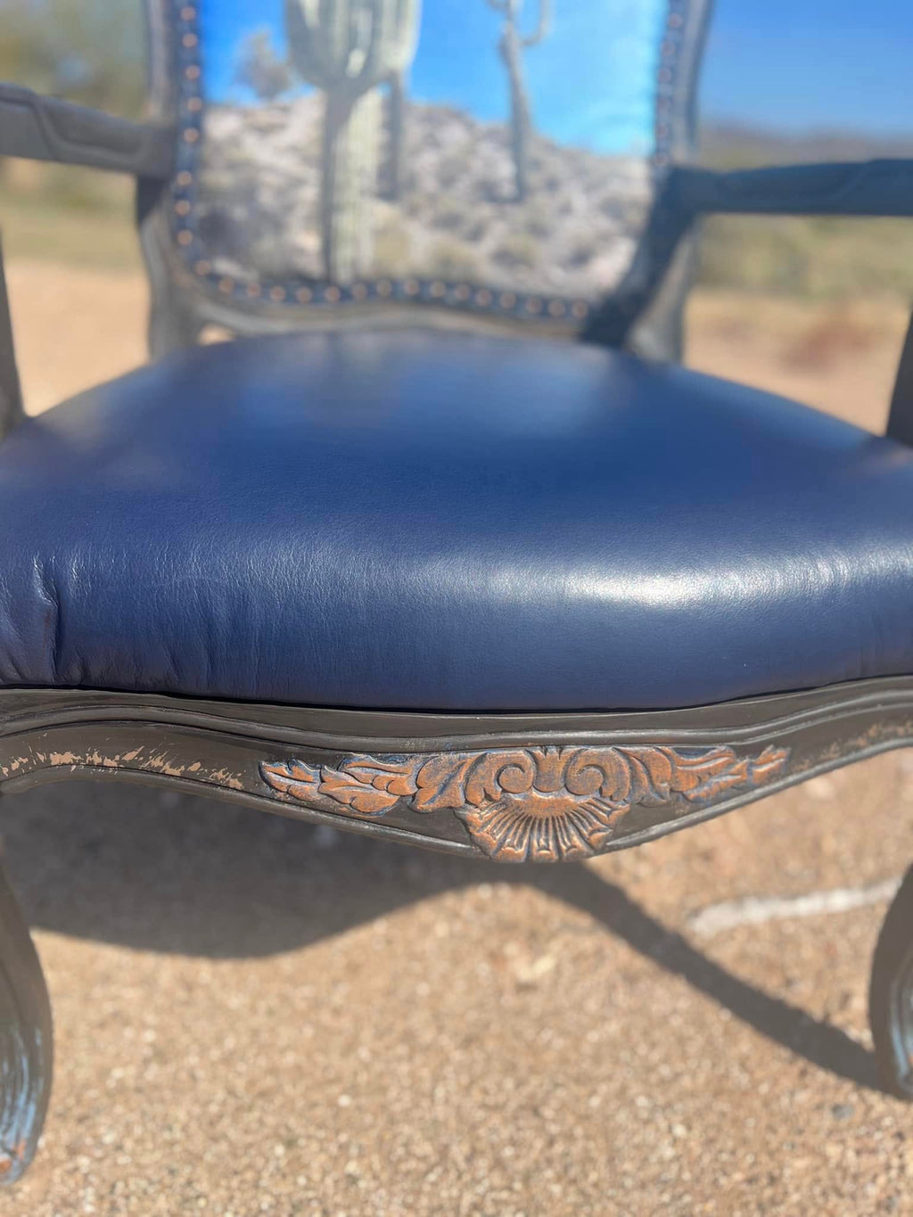 Arizona Blue Sky Saguaro Cactus Armchair with genuine leather seat