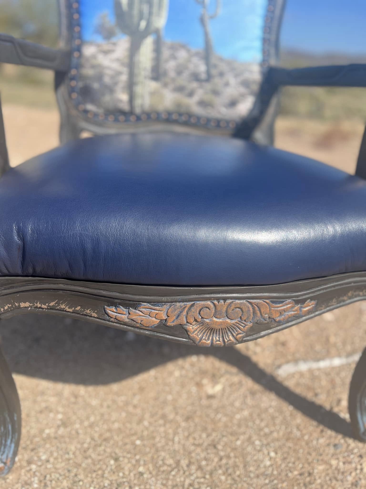 Arizona Blue Sky Saguaro Cactus Armchair with genuine leather seat
