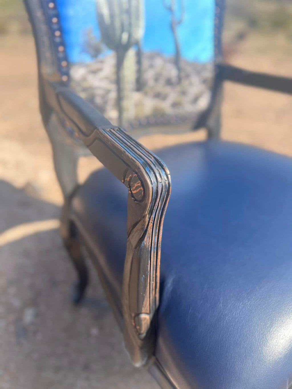Arizona Blue Sky Saguaro Cactus Armchair with genuine leather seat