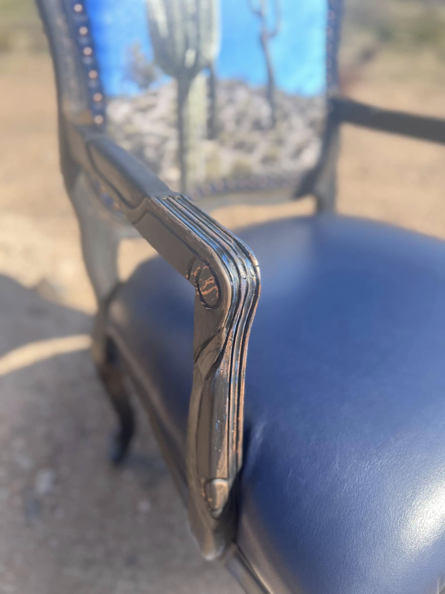 Arizona Blue Sky Saguaro Cactus Armchair with genuine leather seat