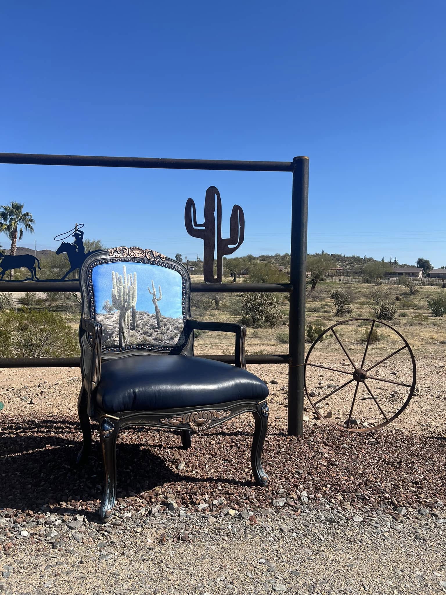 Arizona Blue Sky Saguaro Cactus Armchair with genuine leather seat
