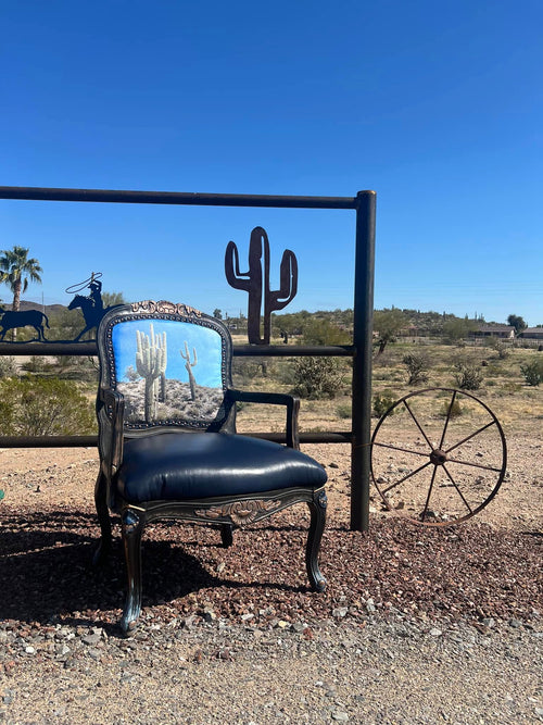 Arizona Blue Sky Saguaro Cactus Armchair with genuine leather seat