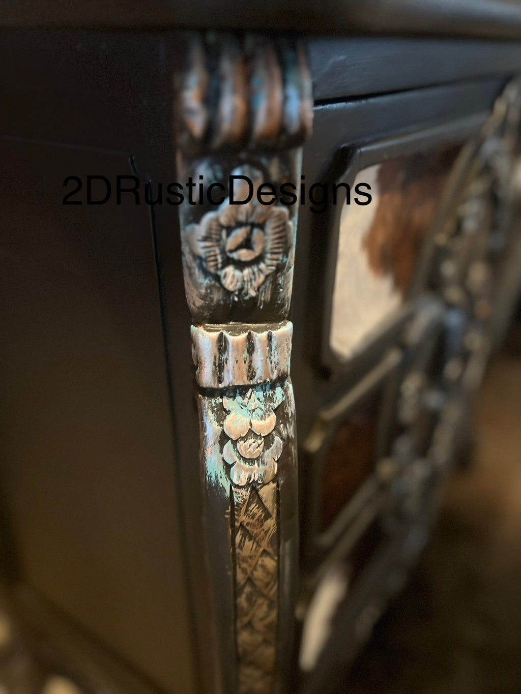 Cowhide Embellished Rustic Wooden Cabinet