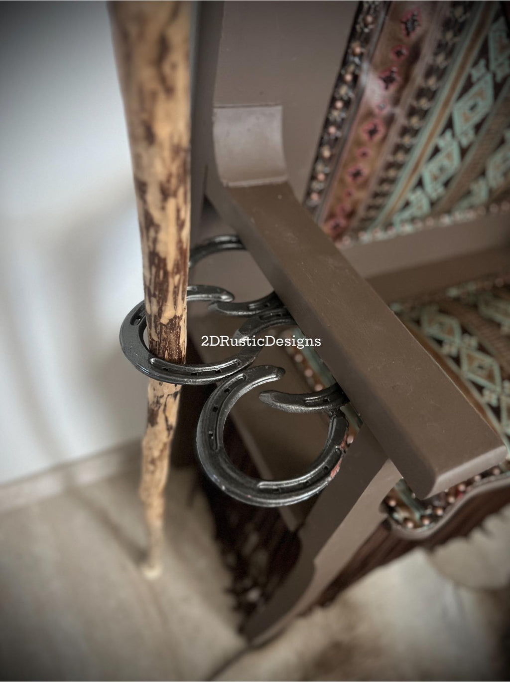 Rustic Cowhide and Leather Hat Rack Bench Hall Tree