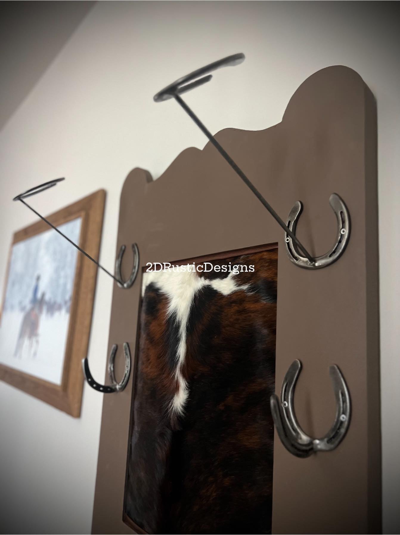 Rustic Cowhide and Leather Hat Rack Bench Hall Tree