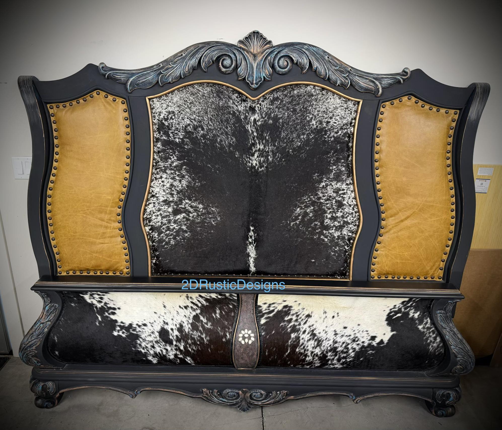 Western Custom Cowhide and American Bison California King Bed Frame