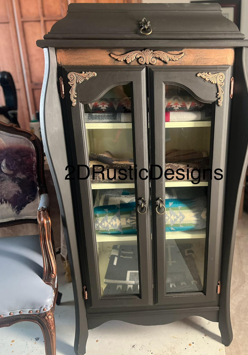 Rustic Vintage Radio Cabinet with Shelves for blankets
