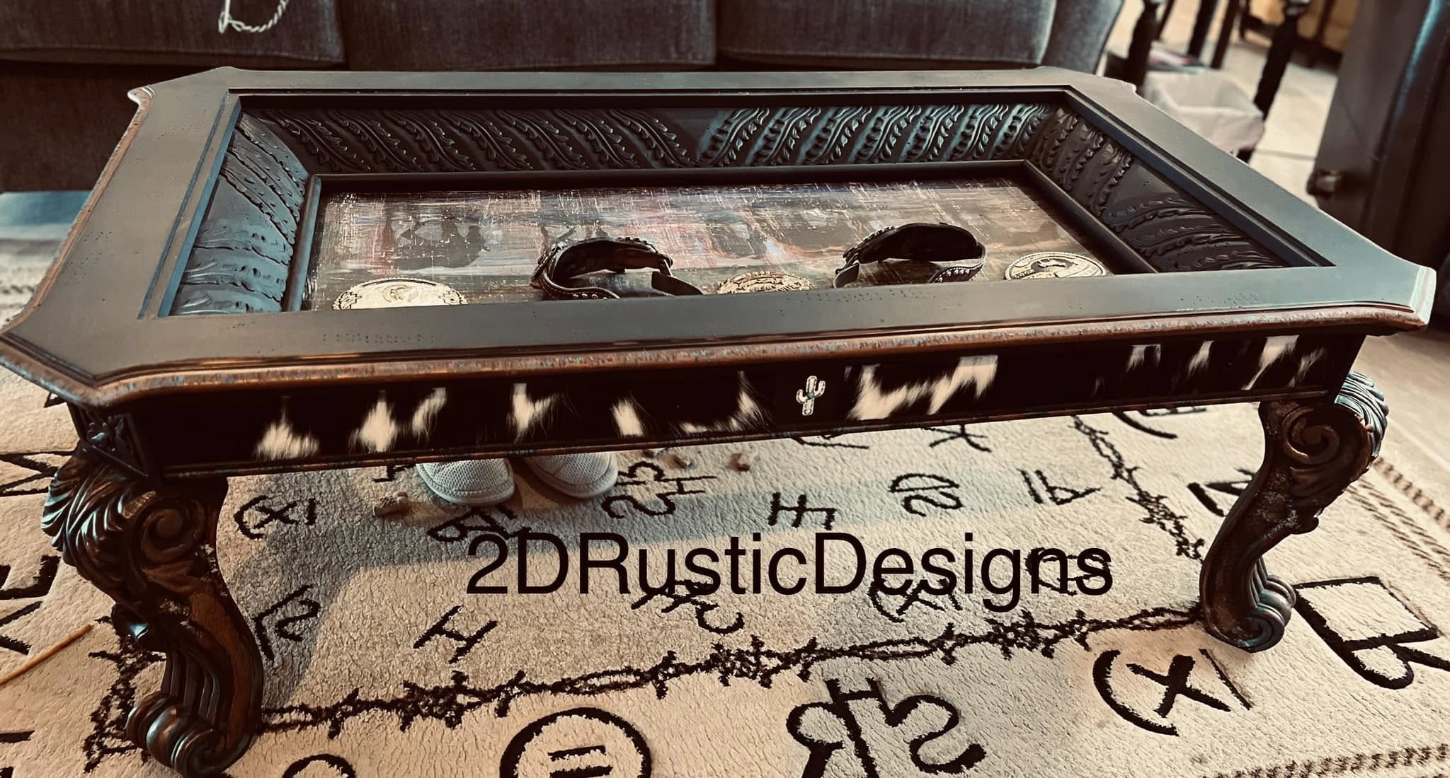 Horses and Cowhide Display Case Coffee Table