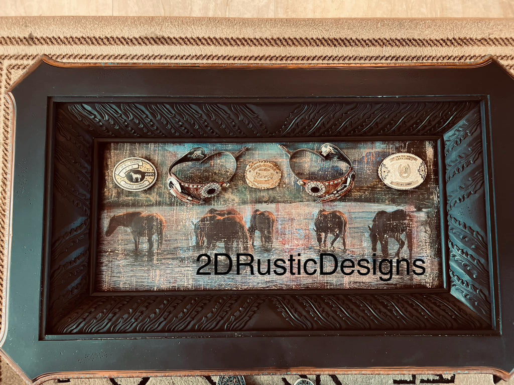 Horses and Cowhide Display Case Coffee Table