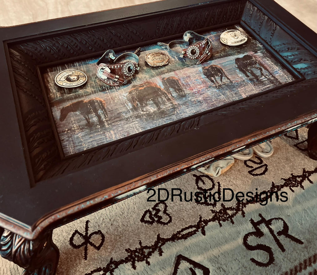 Horses and Cowhide Display Case Coffee Table