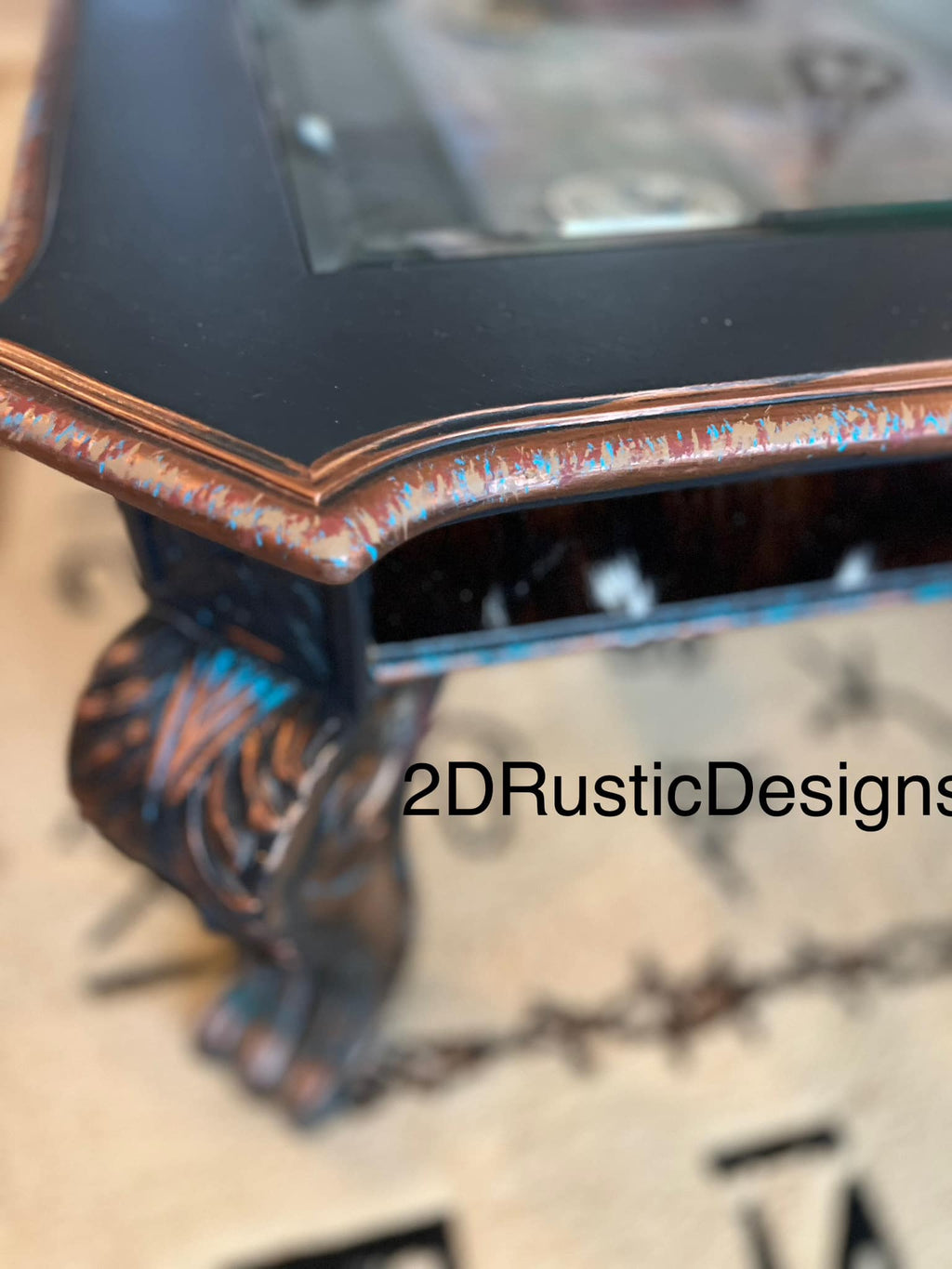Horses and Cowhide Display Case Coffee Table