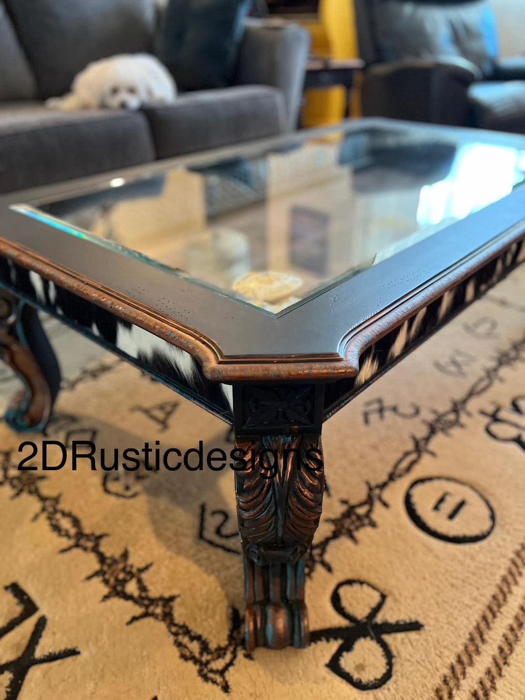 Horses and Cowhide Display Case Coffee Table