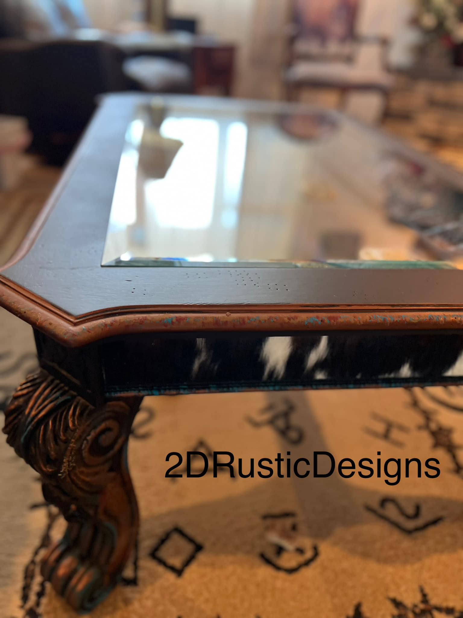 Horses and Cowhide Display Case Coffee Table