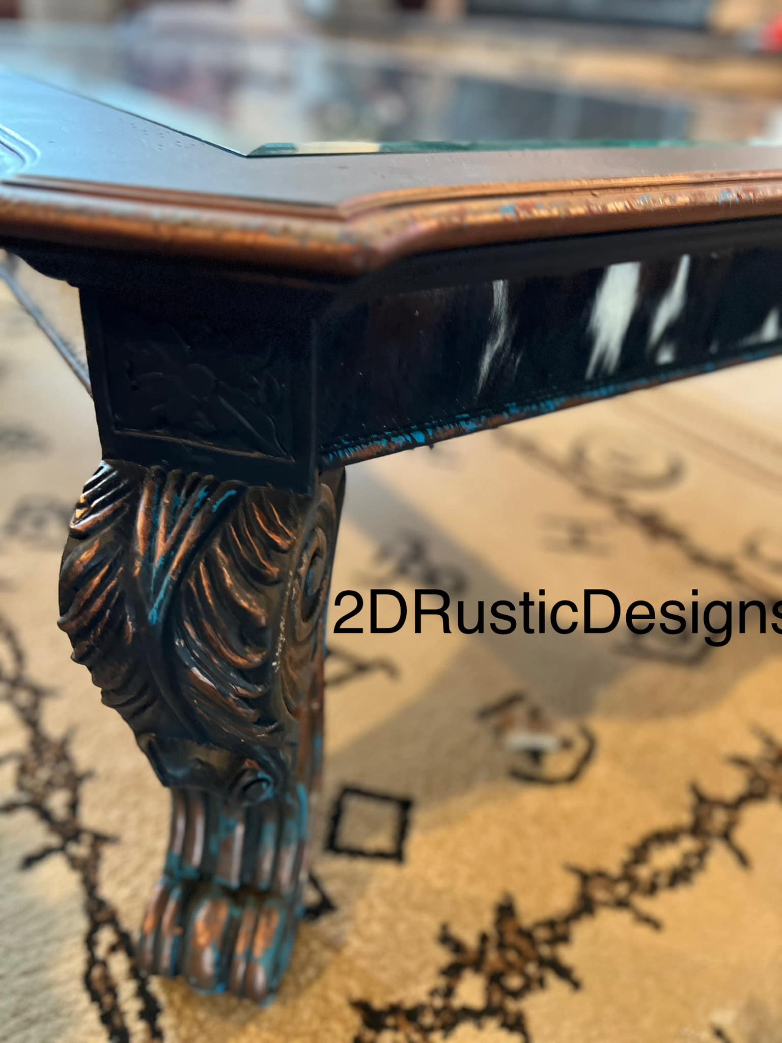 Horses and Cowhide Display Case Coffee Table