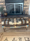 Carved Legged Bench with Turquoise and Copper