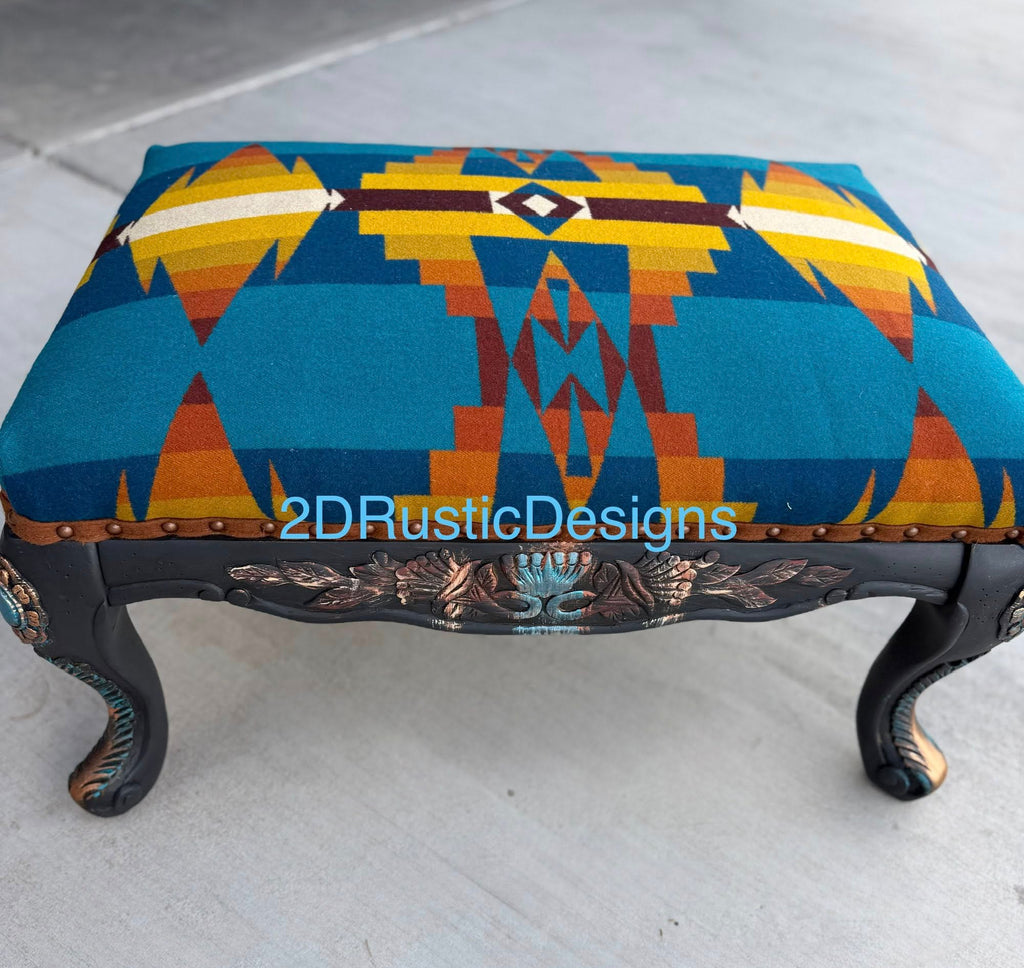 Rustic Western Custom Footstool Ottoman