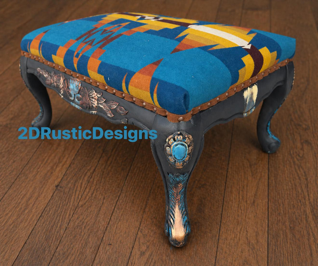 Rustic Western Custom Footstool Ottoman