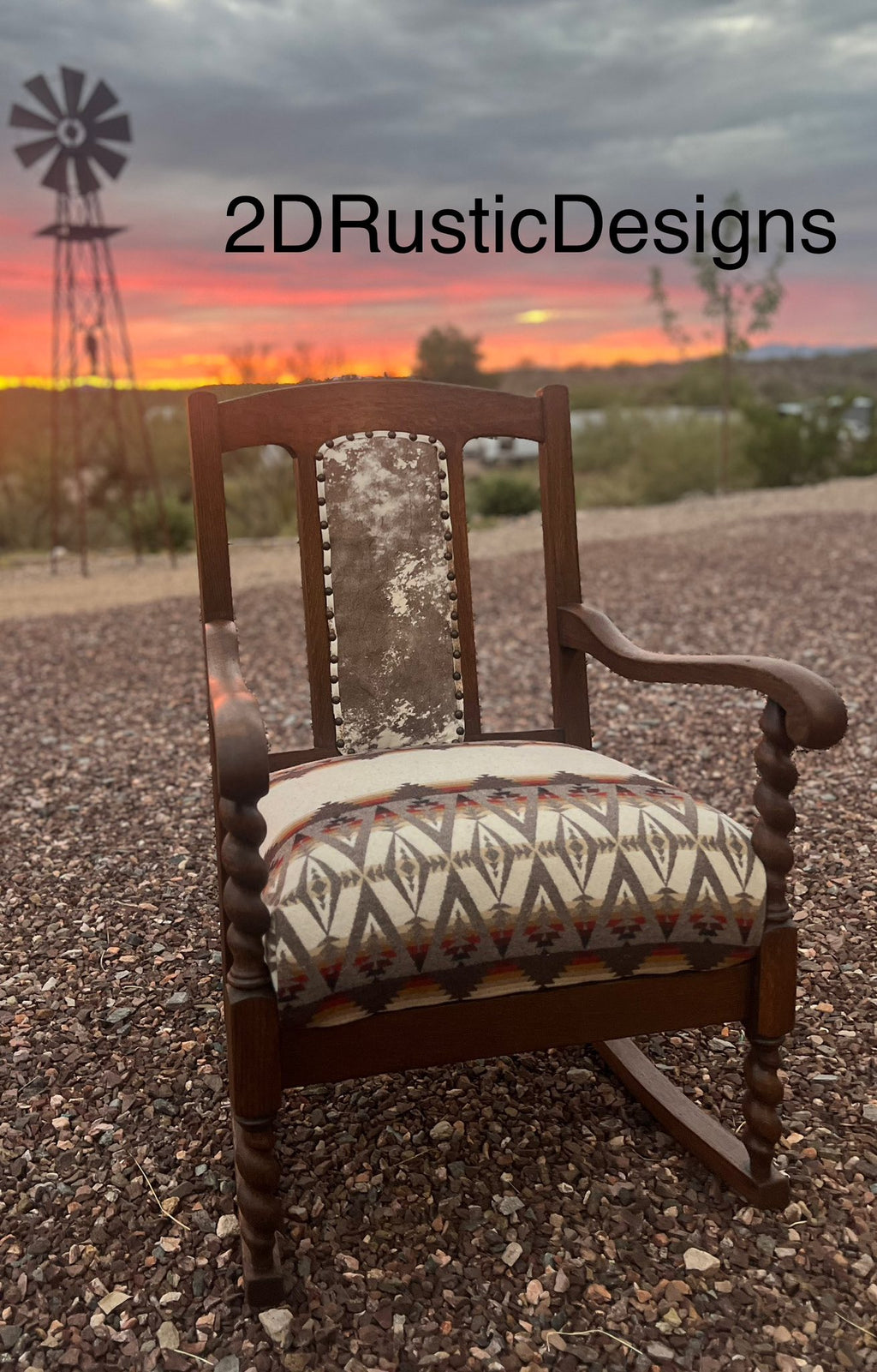 Barley Twist Leather and Wool Vintage Rocking Chair