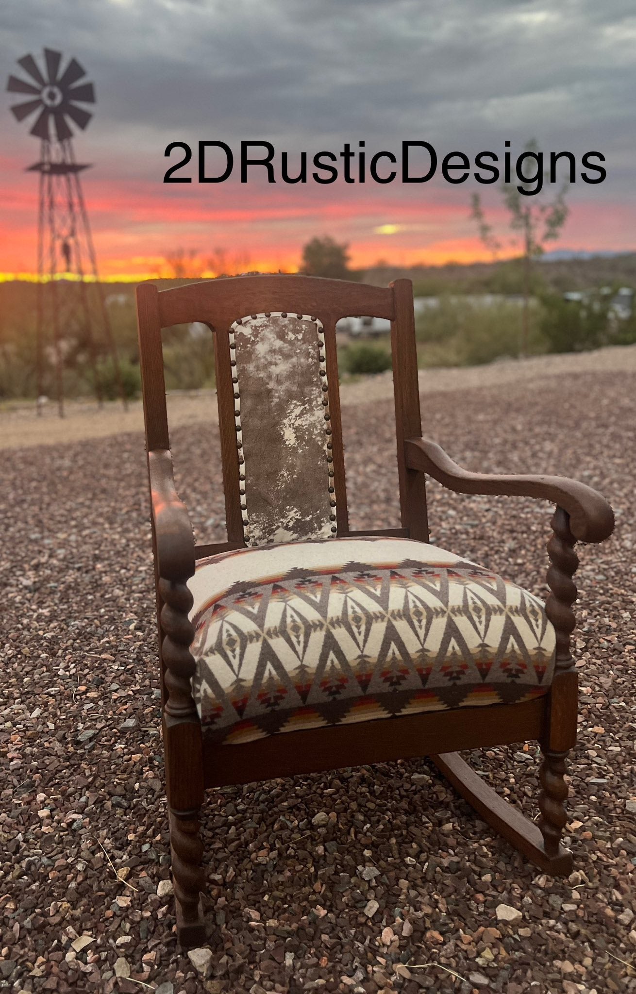 Barley Twist Leather and Wool Vintage Rocking Chair