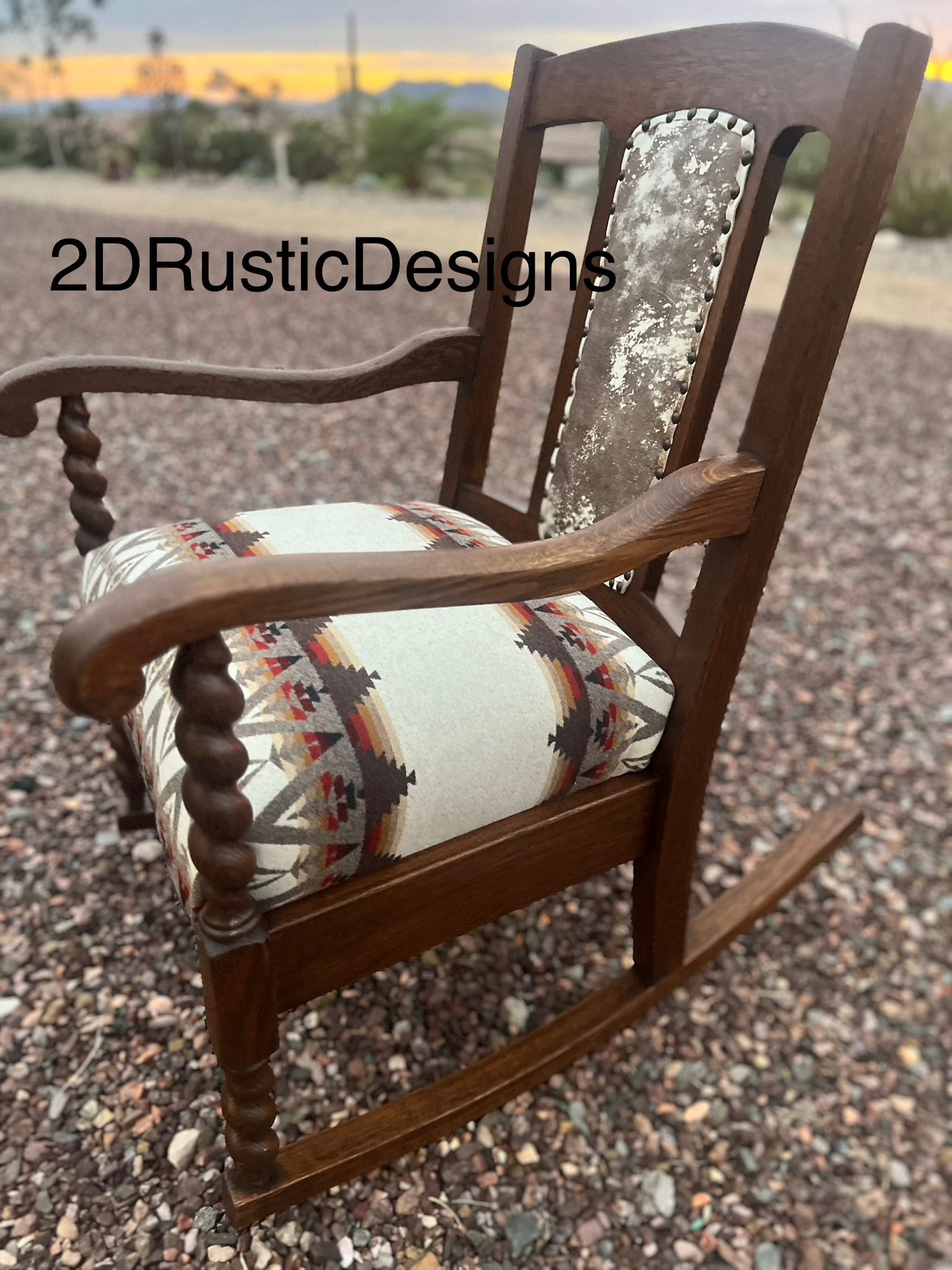 Barley Twist Leather and Wool Vintage Rocking Chair