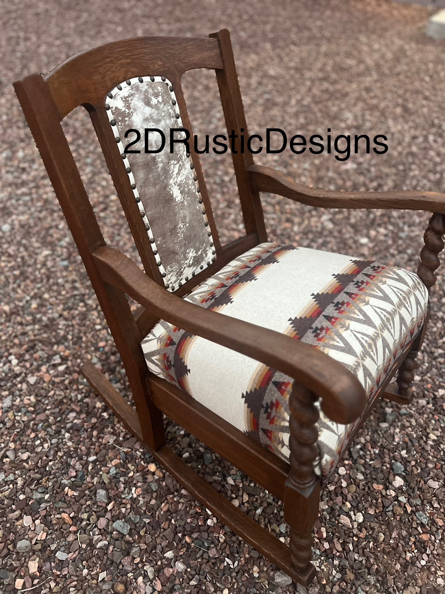 Barley Twist Leather and Wool Vintage Rocking Chair