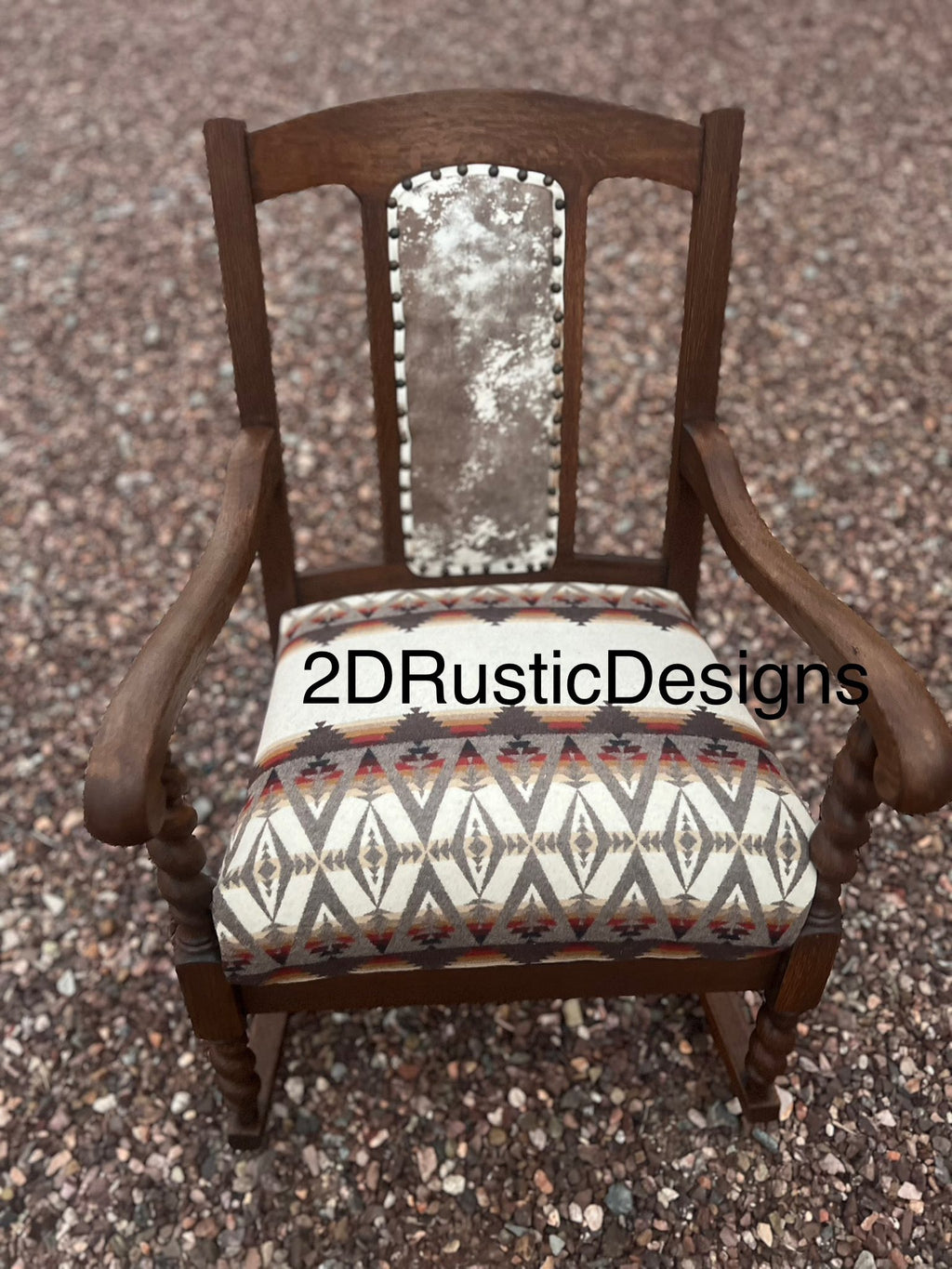 Barley Twist Leather and Wool Vintage Rocking Chair
