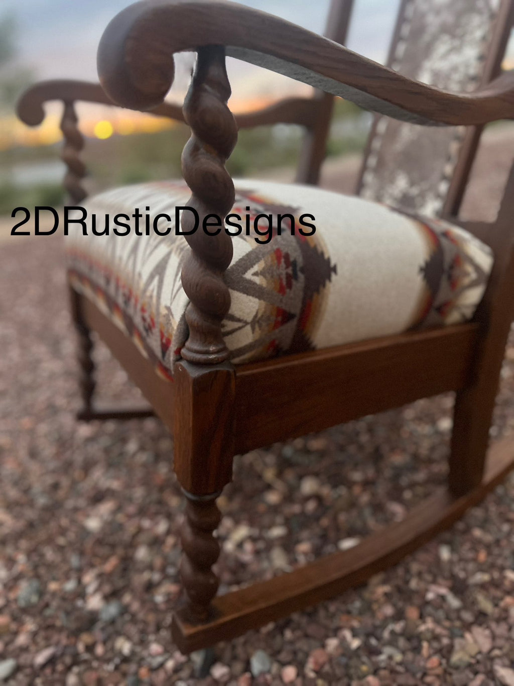 Barley Twist Leather and Wool Vintage Rocking Chair