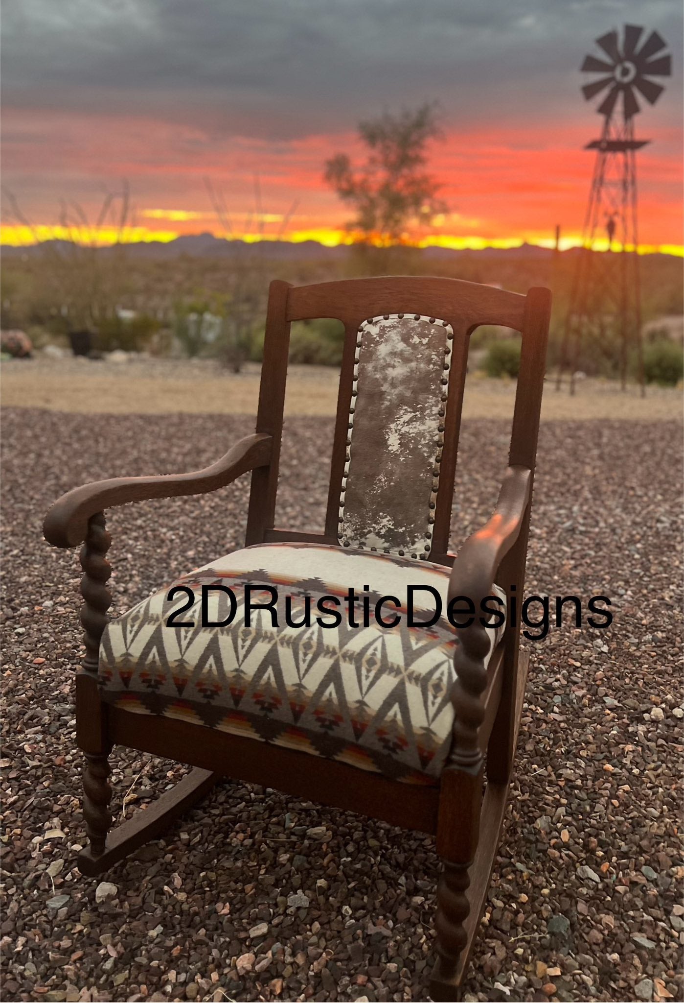 Barley Twist Leather and Wool Vintage Rocking Chair