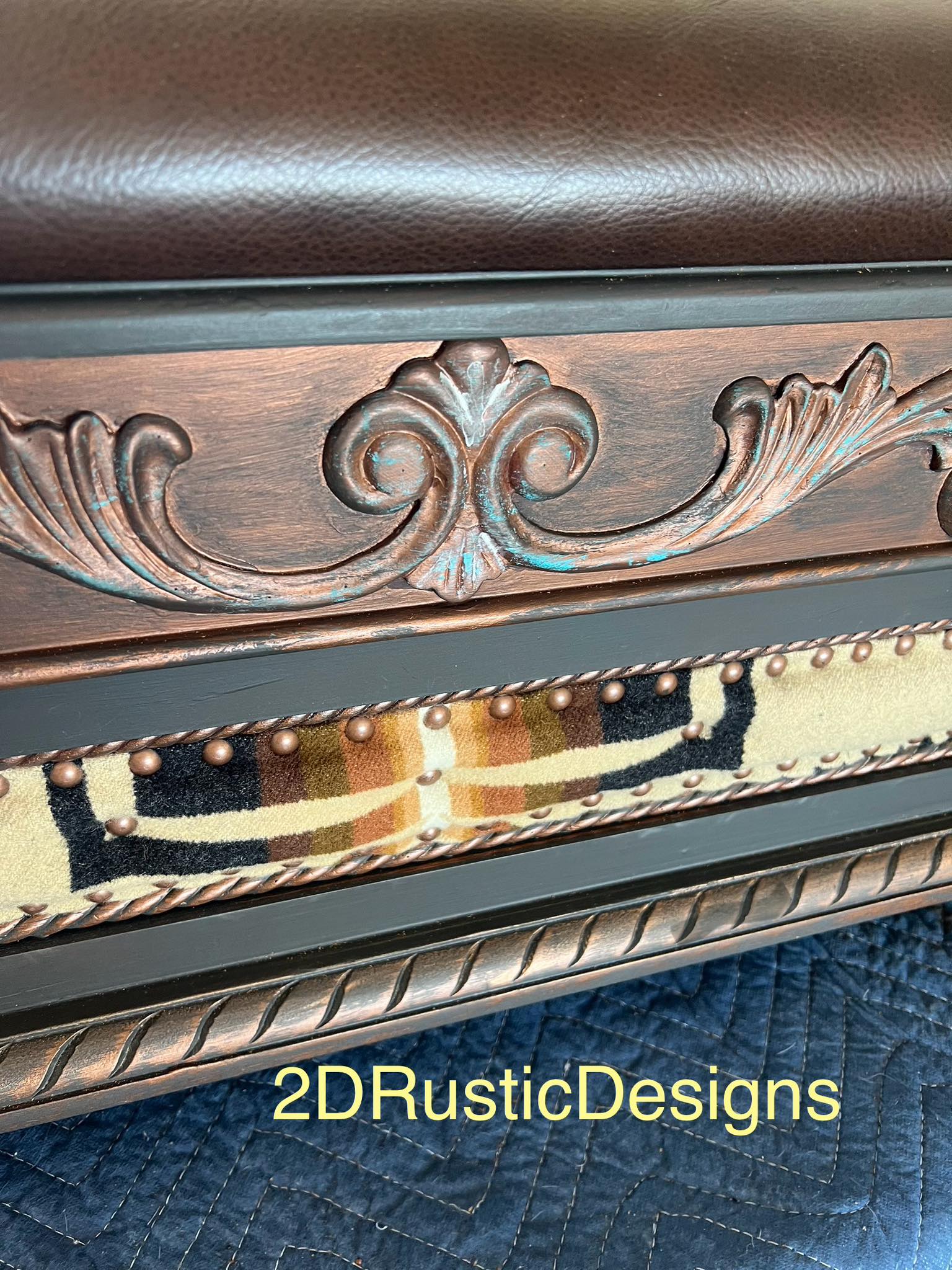 Carved Wood Rustic Western Bedroom Storage Bench