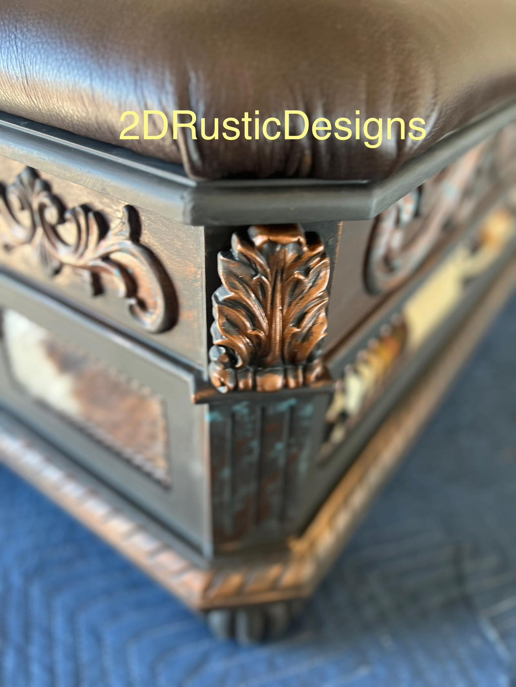 Carved Wood Rustic Western Bedroom Storage Bench
