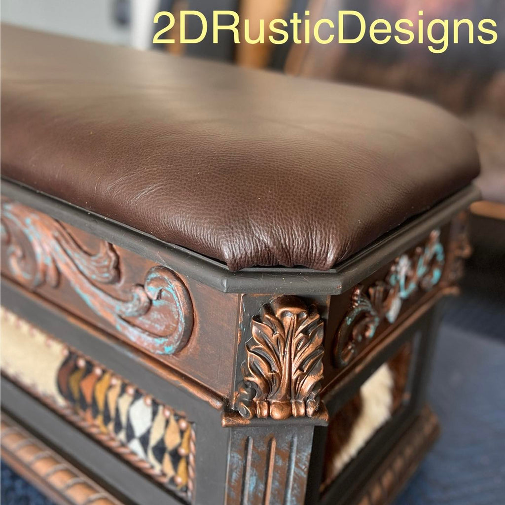 Carved Wood Rustic Western Bedroom Storage Bench
