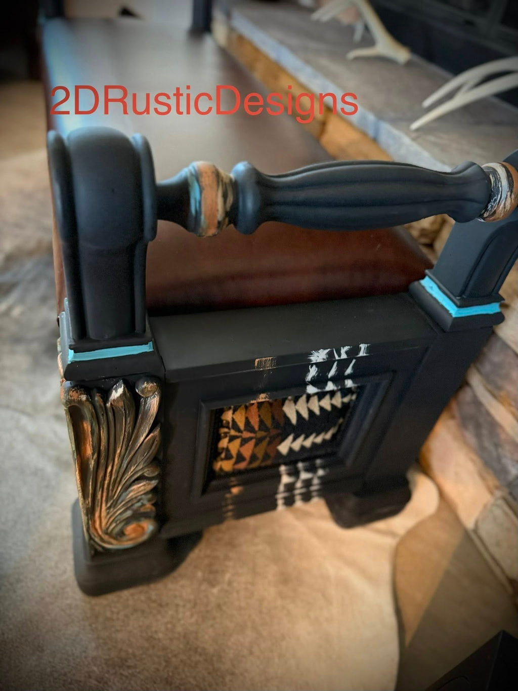 Wooden Rolled Arm Storage Bench Leather Seat
