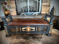 Wooden Rolled Arm Storage Bench Leather Seat