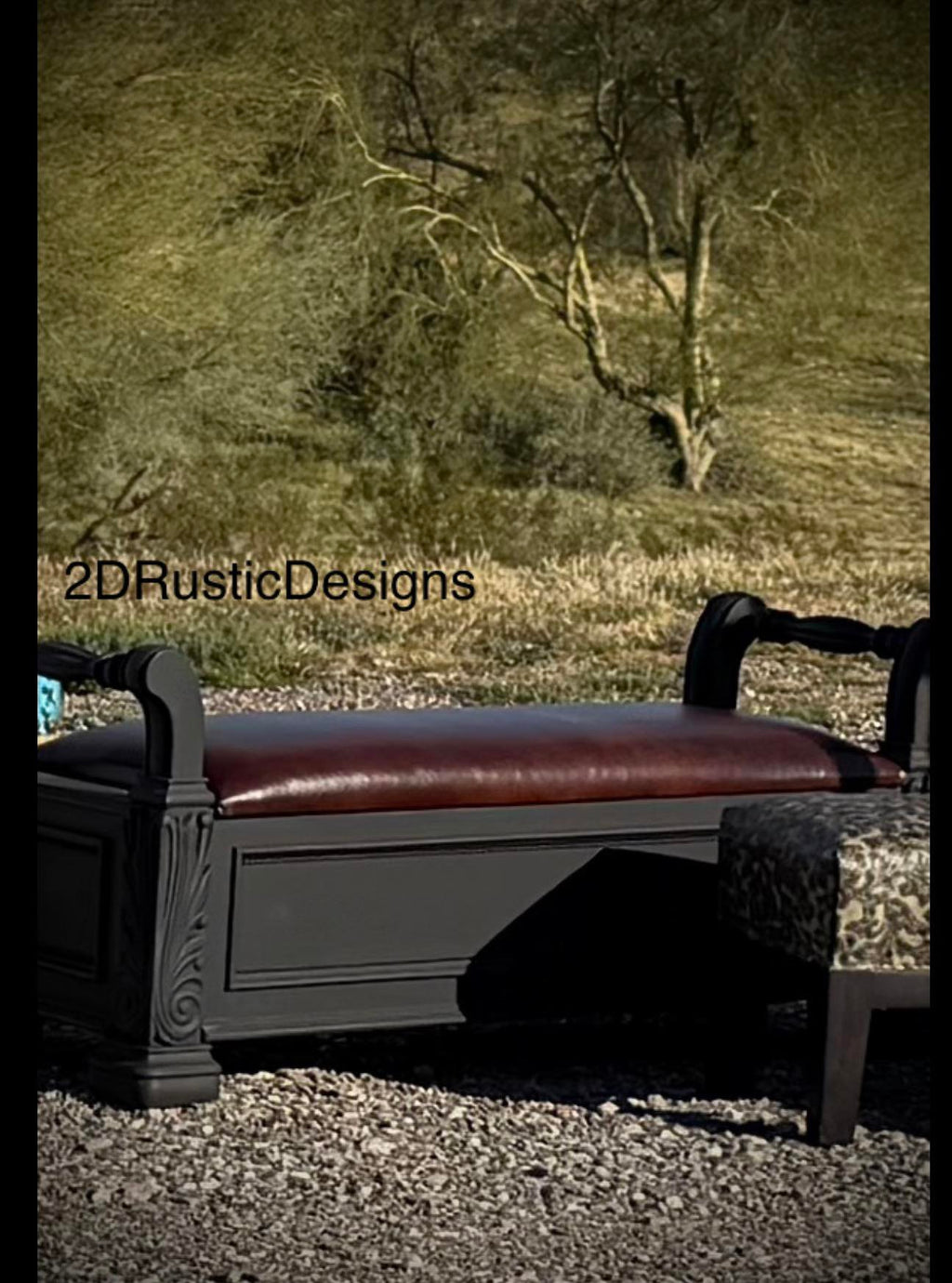 Wooden Rolled Arm Storage Bench Leather Seat