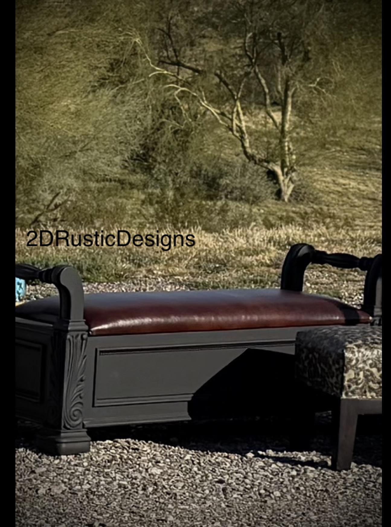 Wooden Rolled Arm Storage Bench Leather Seat