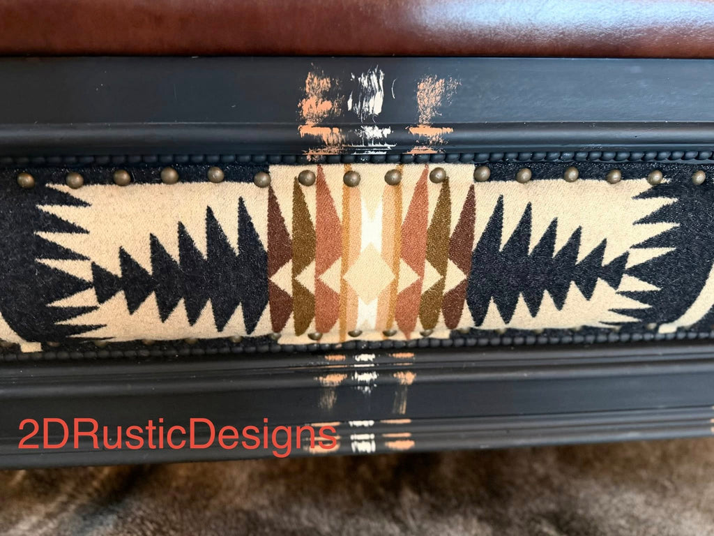 Wooden Rolled Arm Storage Bench Leather Seat