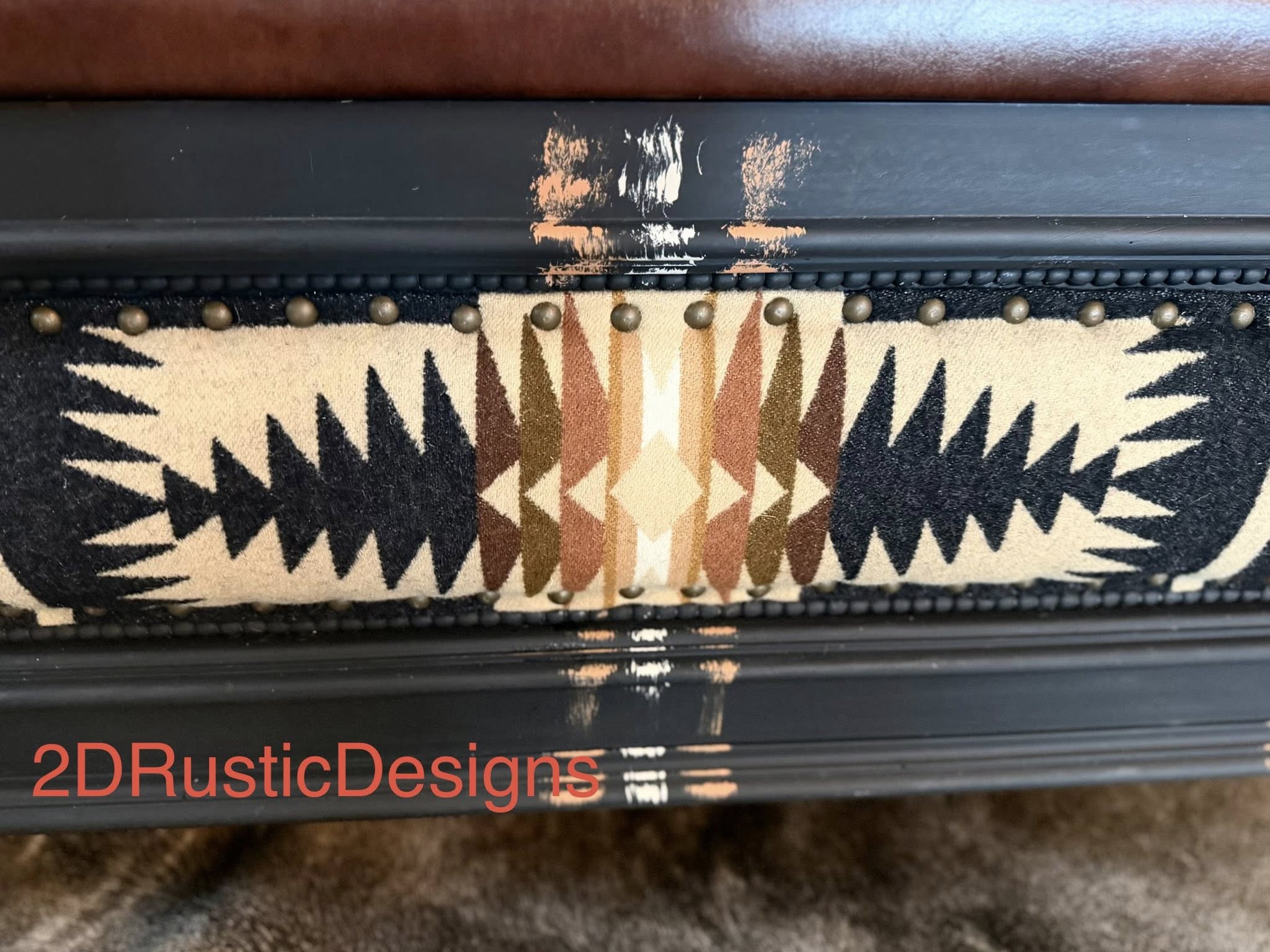 Wooden Rolled Arm Storage Bench Leather Seat